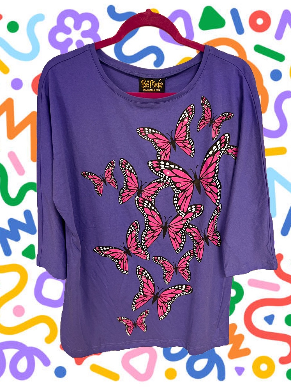 Vtg Bob Mackie purple butterfly top with gemstones NWT